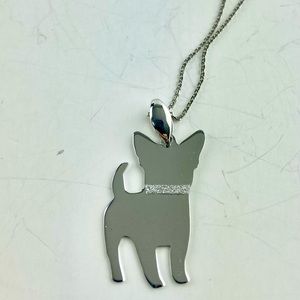 Sterling Silver Chihuahua Glitter Collar Dog Pendant /Charm with 925 Chain